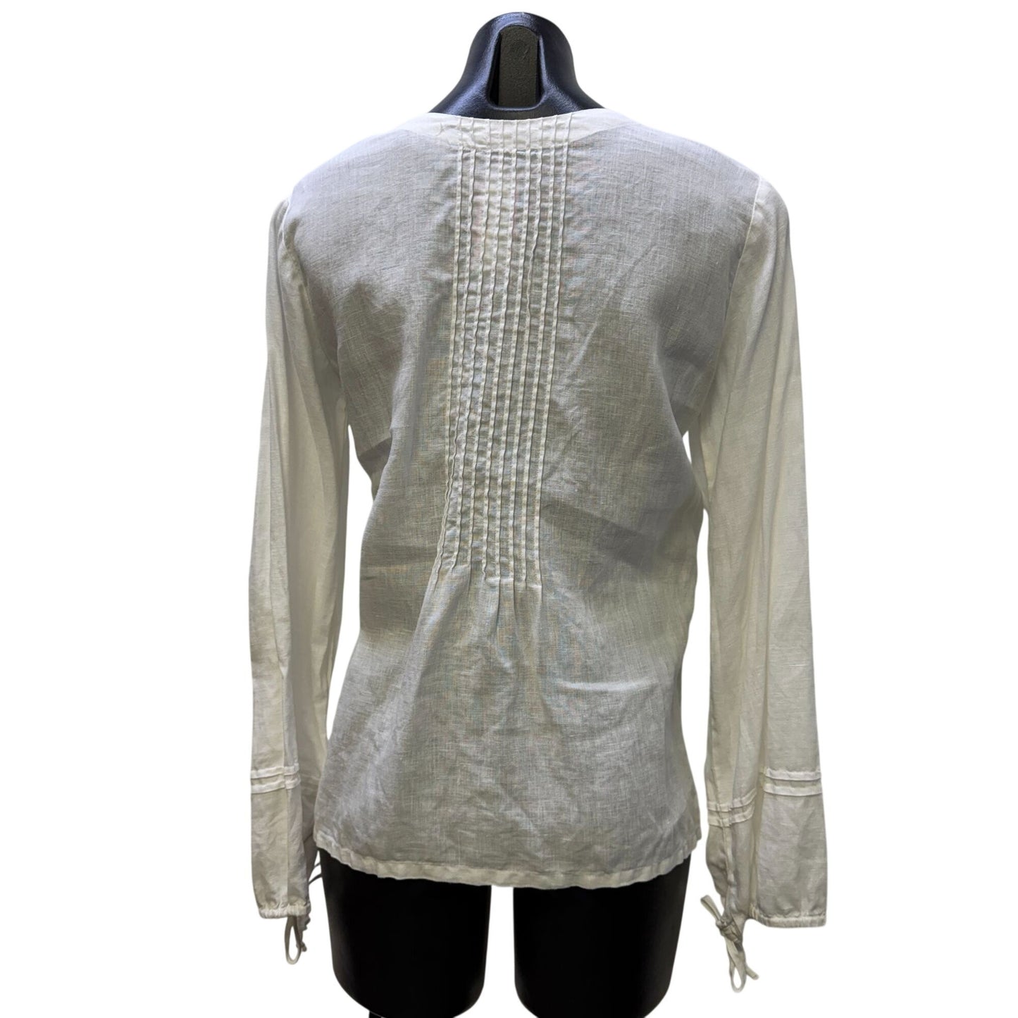 Johnny Was Linen Blouse White Long Sleeve XS