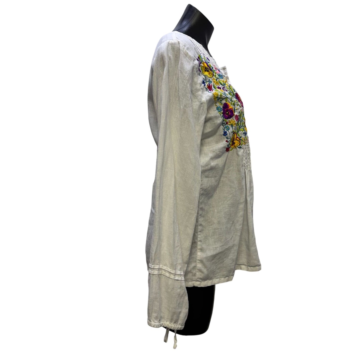Johnny Was Linen Blouse White Long Sleeve XS