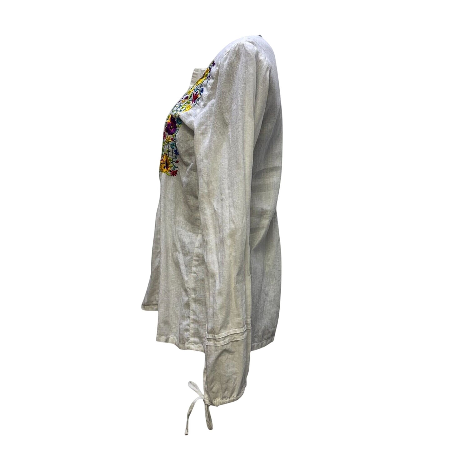 Johnny Was Linen Blouse White Long Sleeve XS