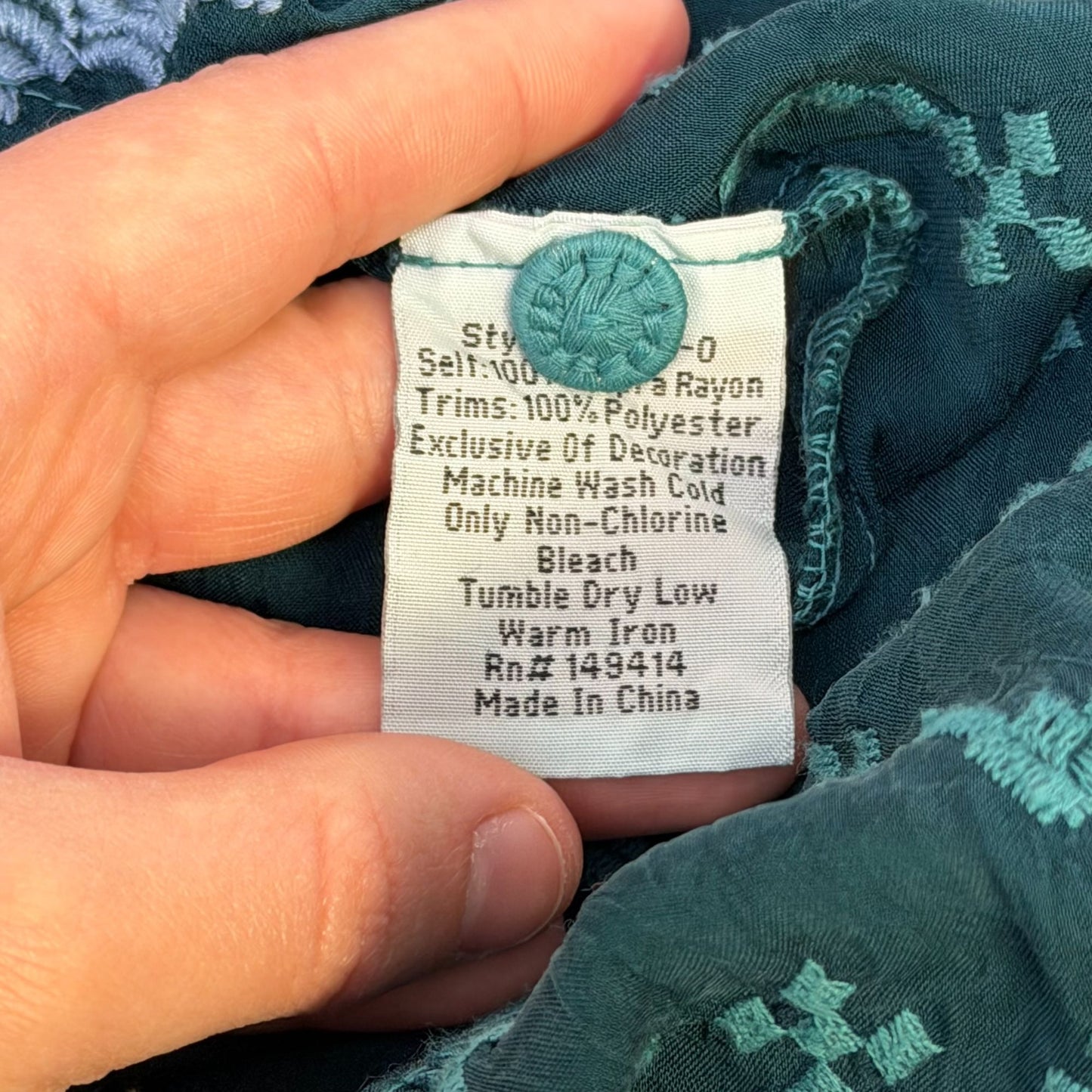 Johnny Was Embroidered Teal Blue Long Sleeve Blouse XS