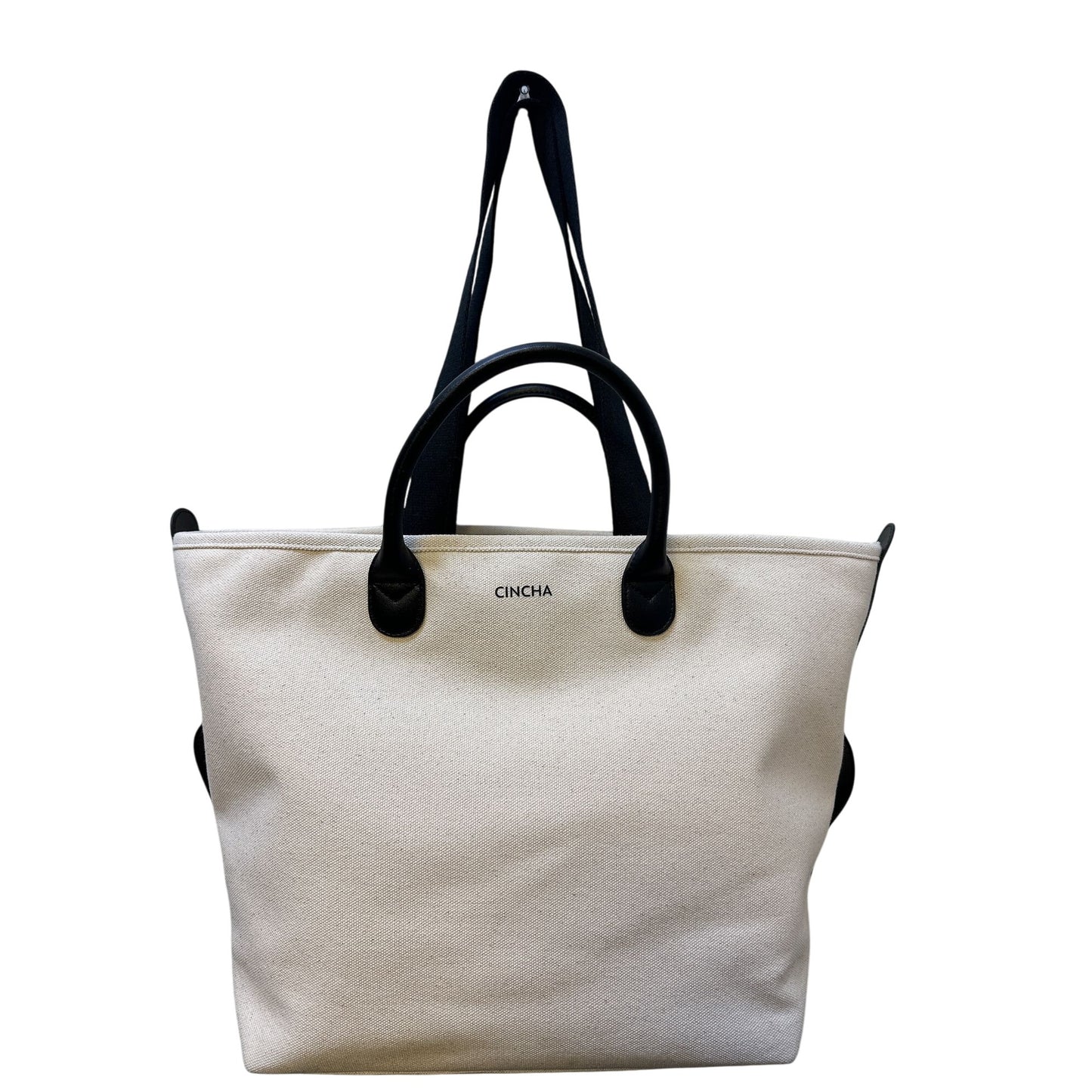 Cincha Canvas Leather Tote Bag Zipper Pocket Beige & Black