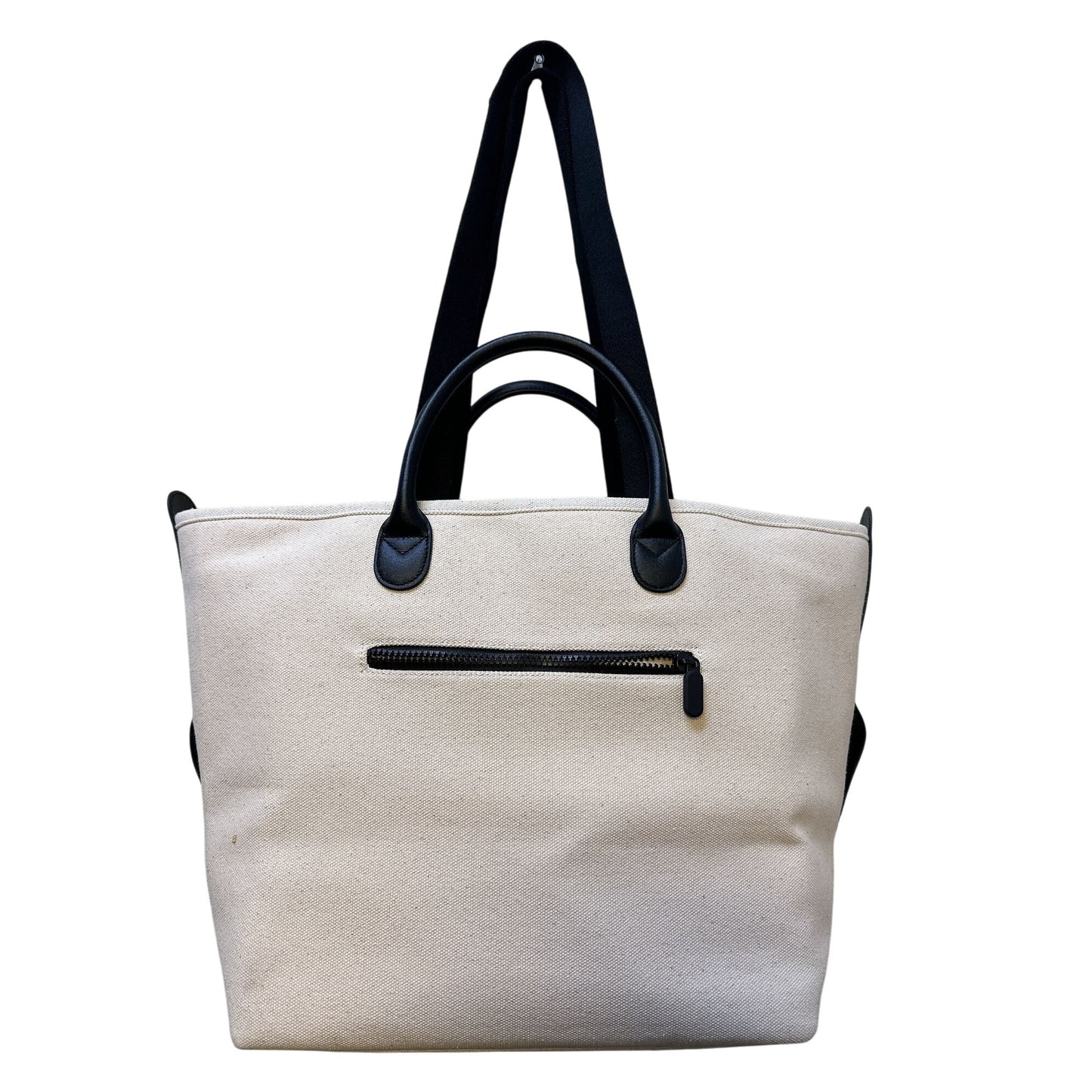 Cincha Canvas Leather Tote Bag Zipper Pocket Beige & Black