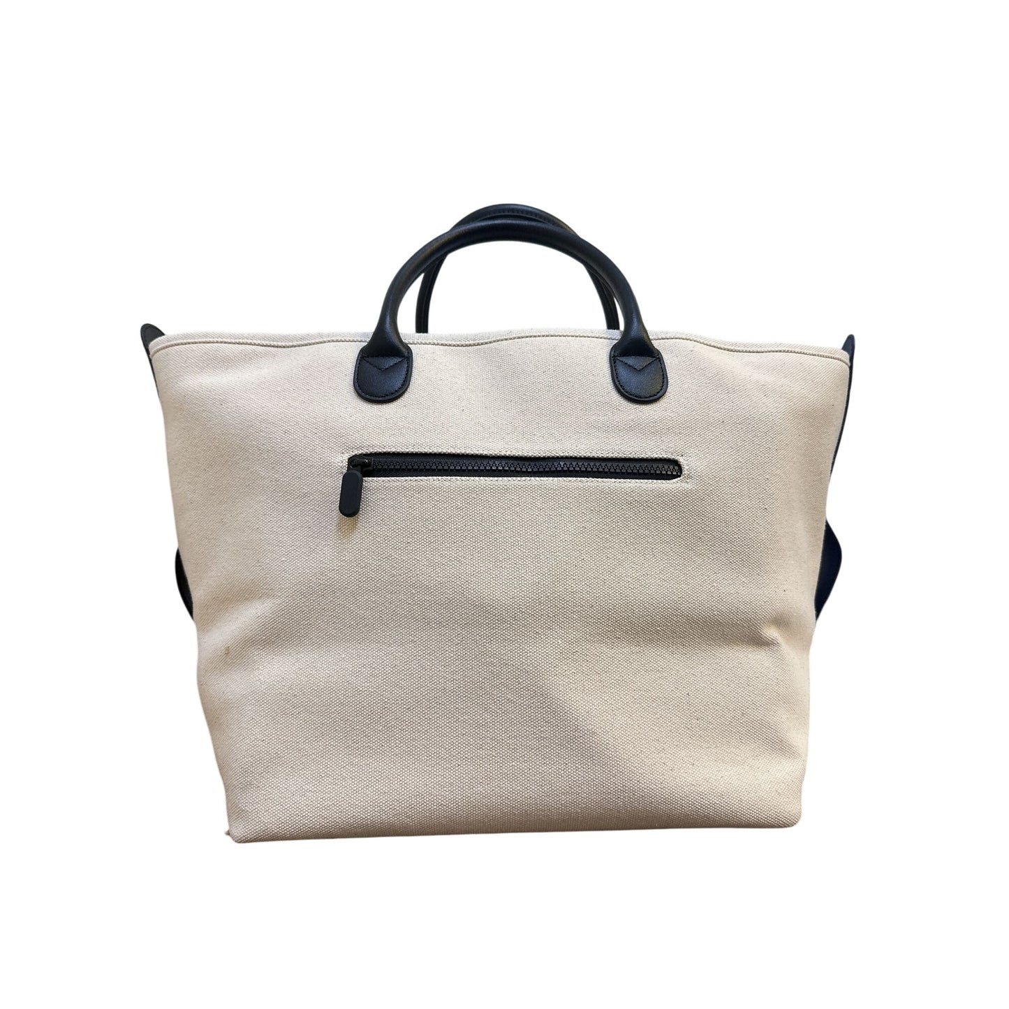 Cincha Canvas Leather Tote Bag Zipper Pocket Beige & Black