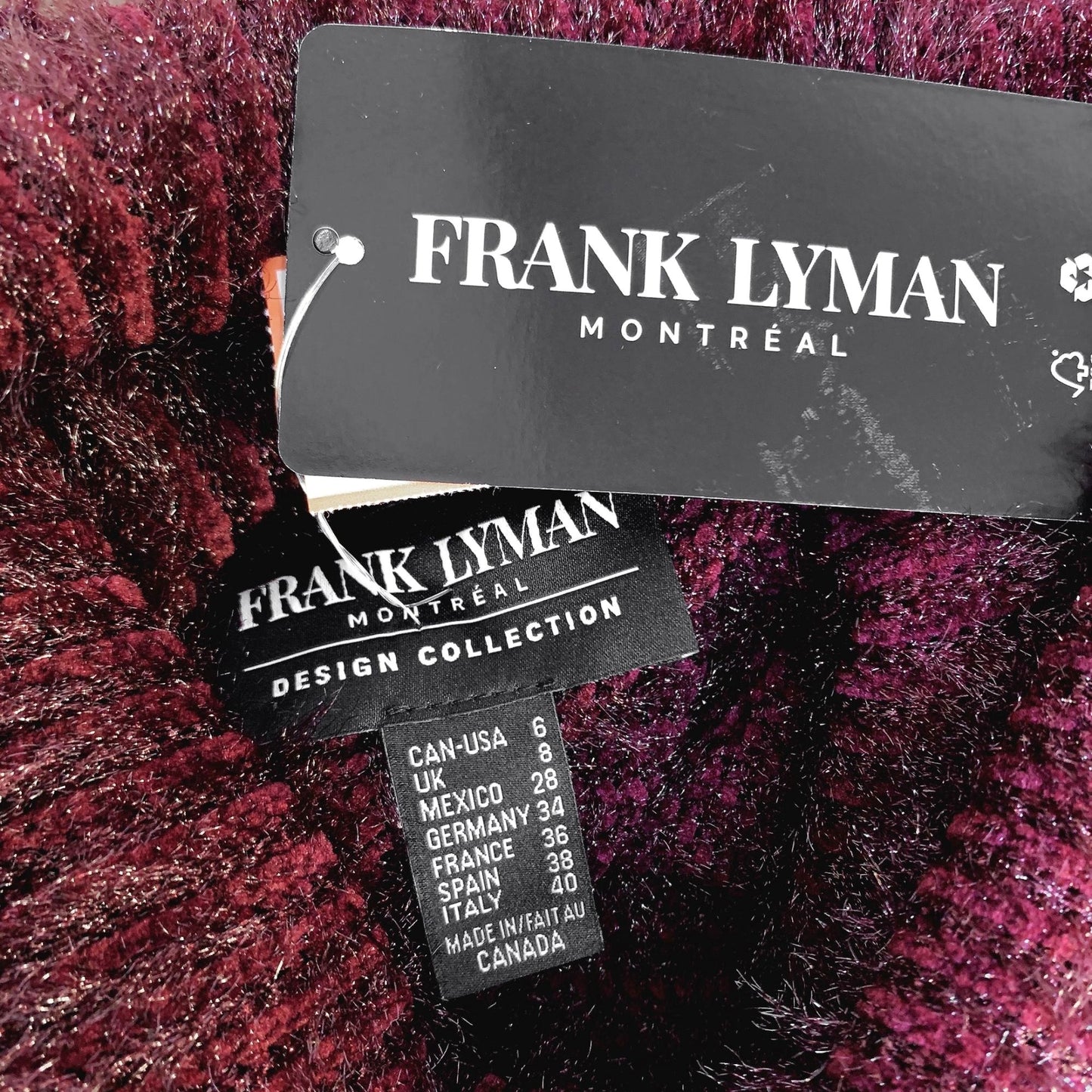 NWT Frank Lyman Bordeaux Fuzzy Cowl Neck Sweater Size 6