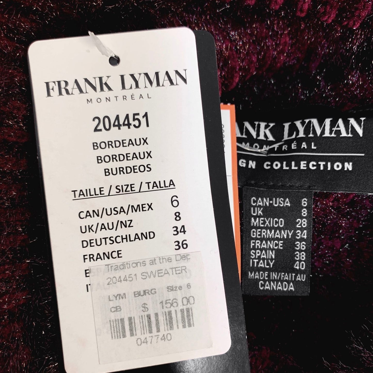 NWT Frank Lyman Bordeaux Fuzzy Cowl Neck Sweater Size 6