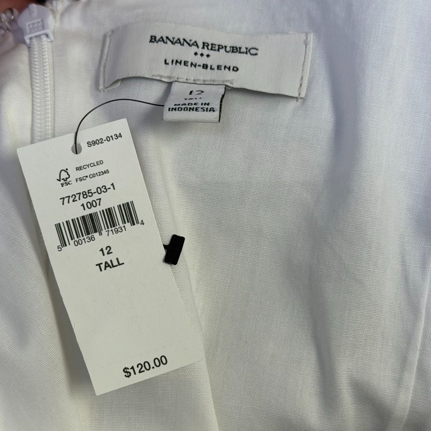 NWT Banana Republic Linen-Blend White V-Neck Dress 12 Tall