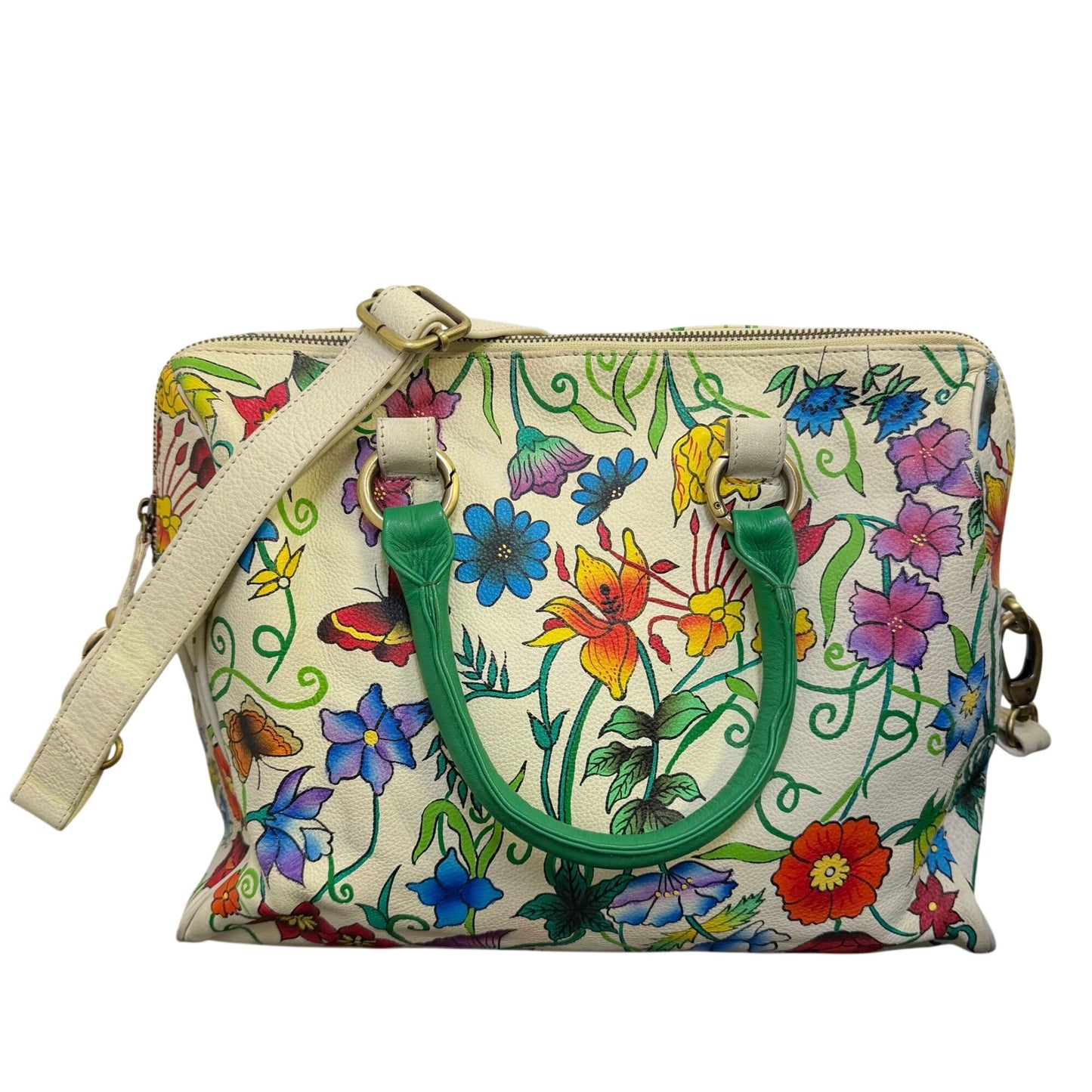Niarvi Painted Leather Handbag Cream Multi Satchel L