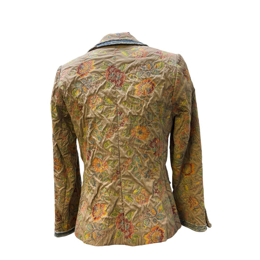 Serena Kay Paris Tan Multi Floral Print Button Front Jacket M