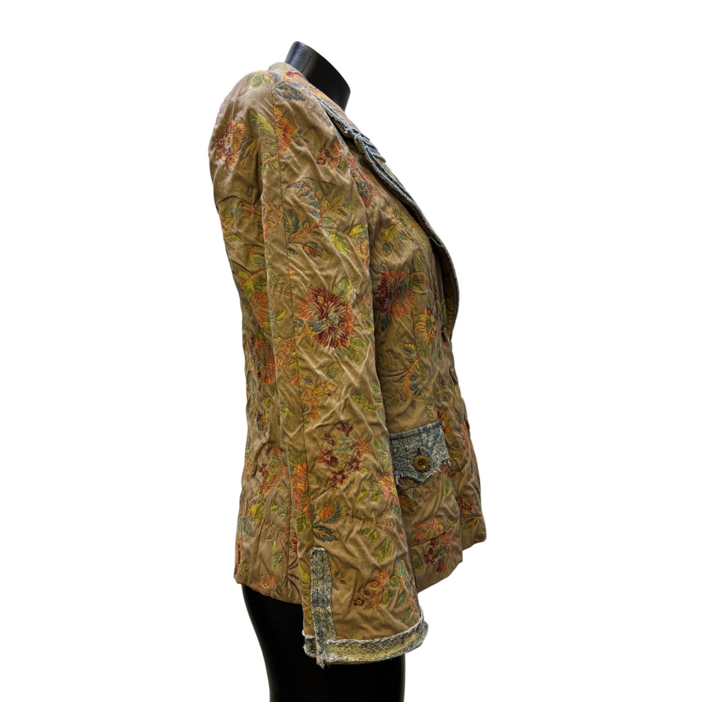 Serena Kay Paris Tan Multi Floral Print Button Front Jacket M
