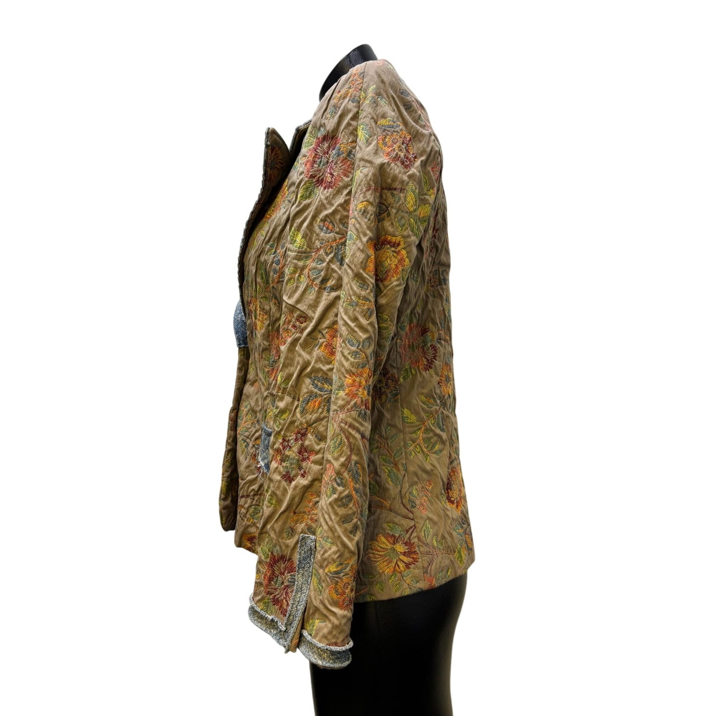 Serena Kay Paris Tan Multi Floral Print Button Front Jacket M