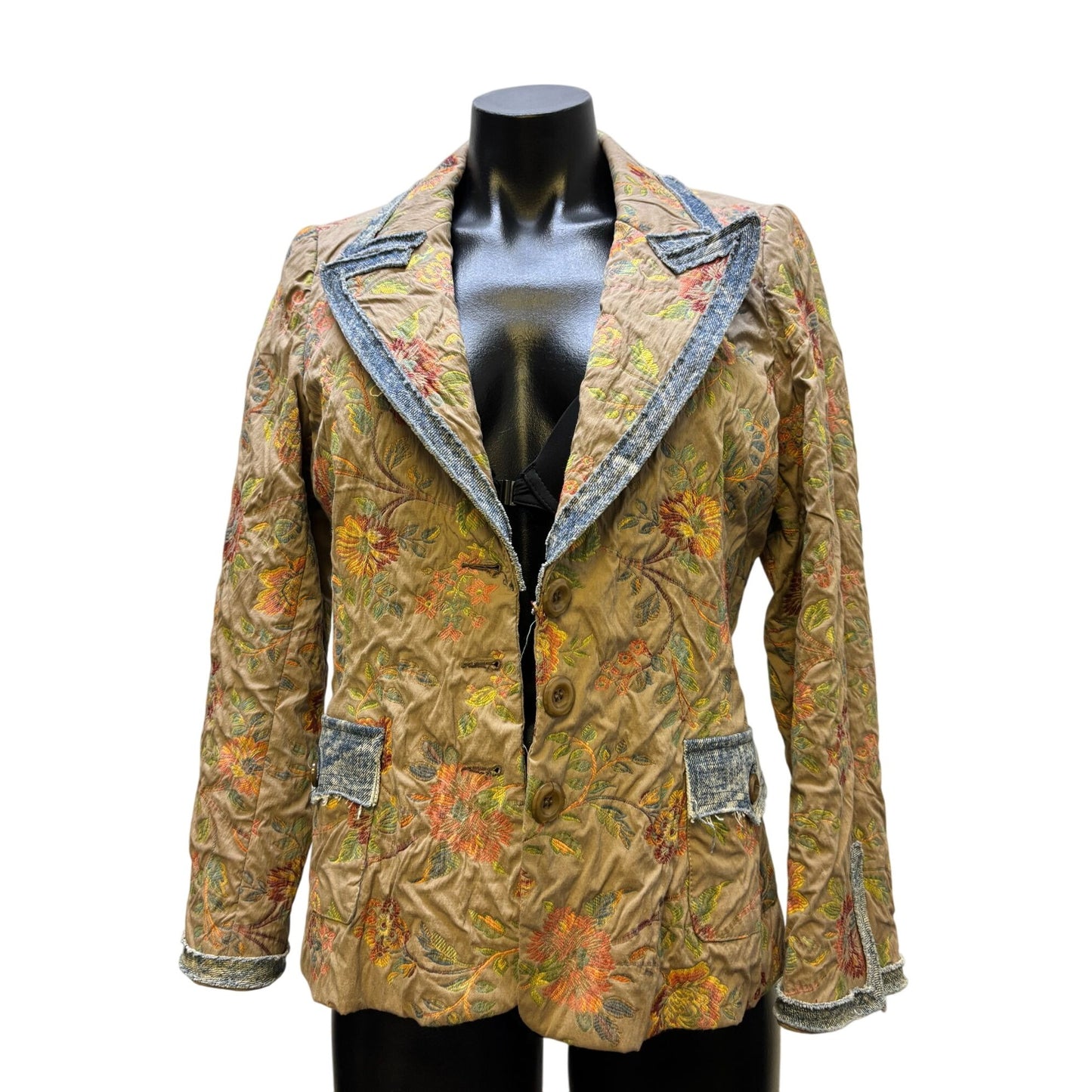 Serena Kay Paris Tan Multi Floral Print Button Front Jacket M