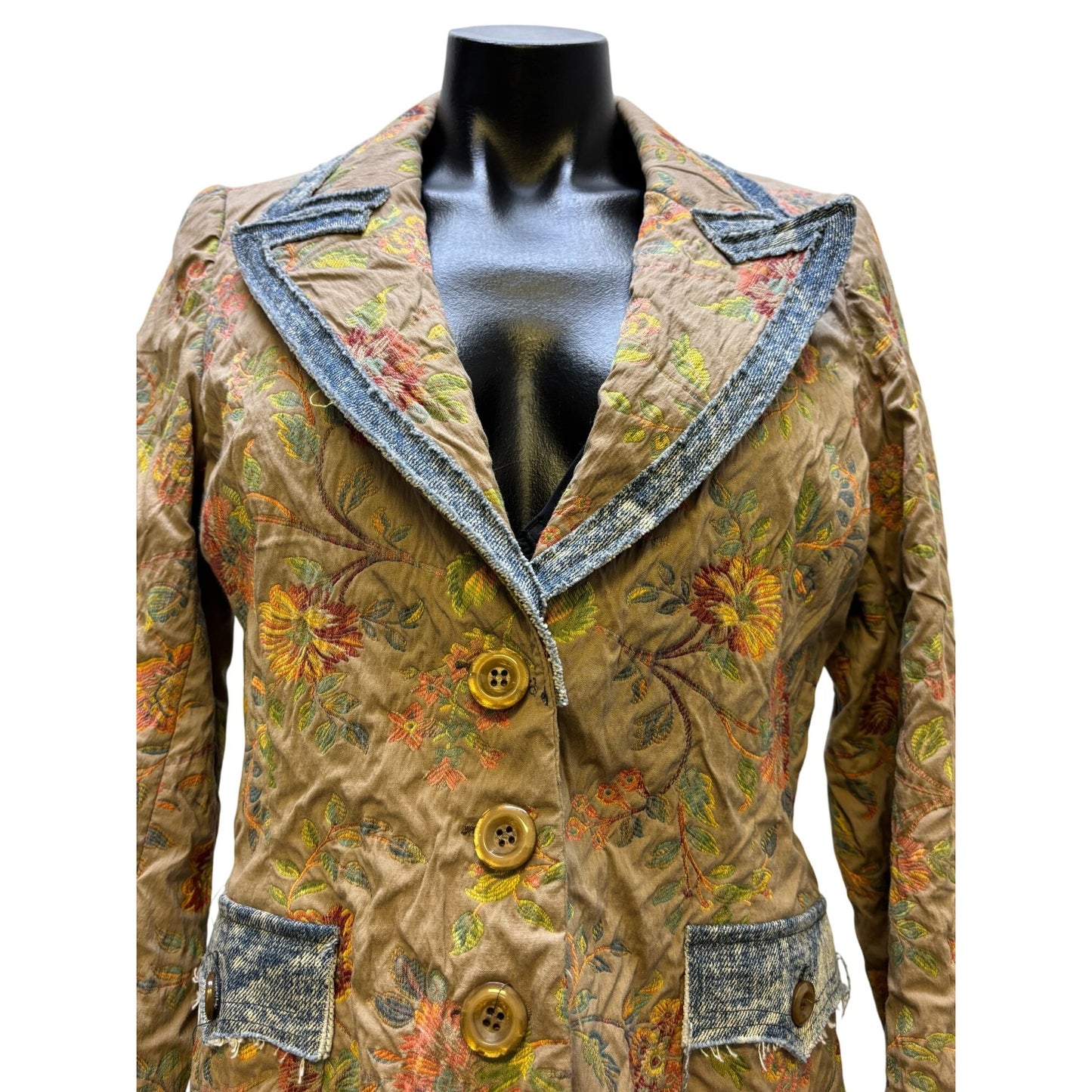 Serena Kay Paris Tan Multi Floral Print Button Front Jacket M
