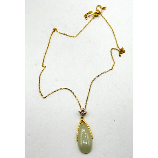 Elegant Jade Teardrop Gold Pendant Necklace With Cubic Zirconia Accent Sterling Silver 925