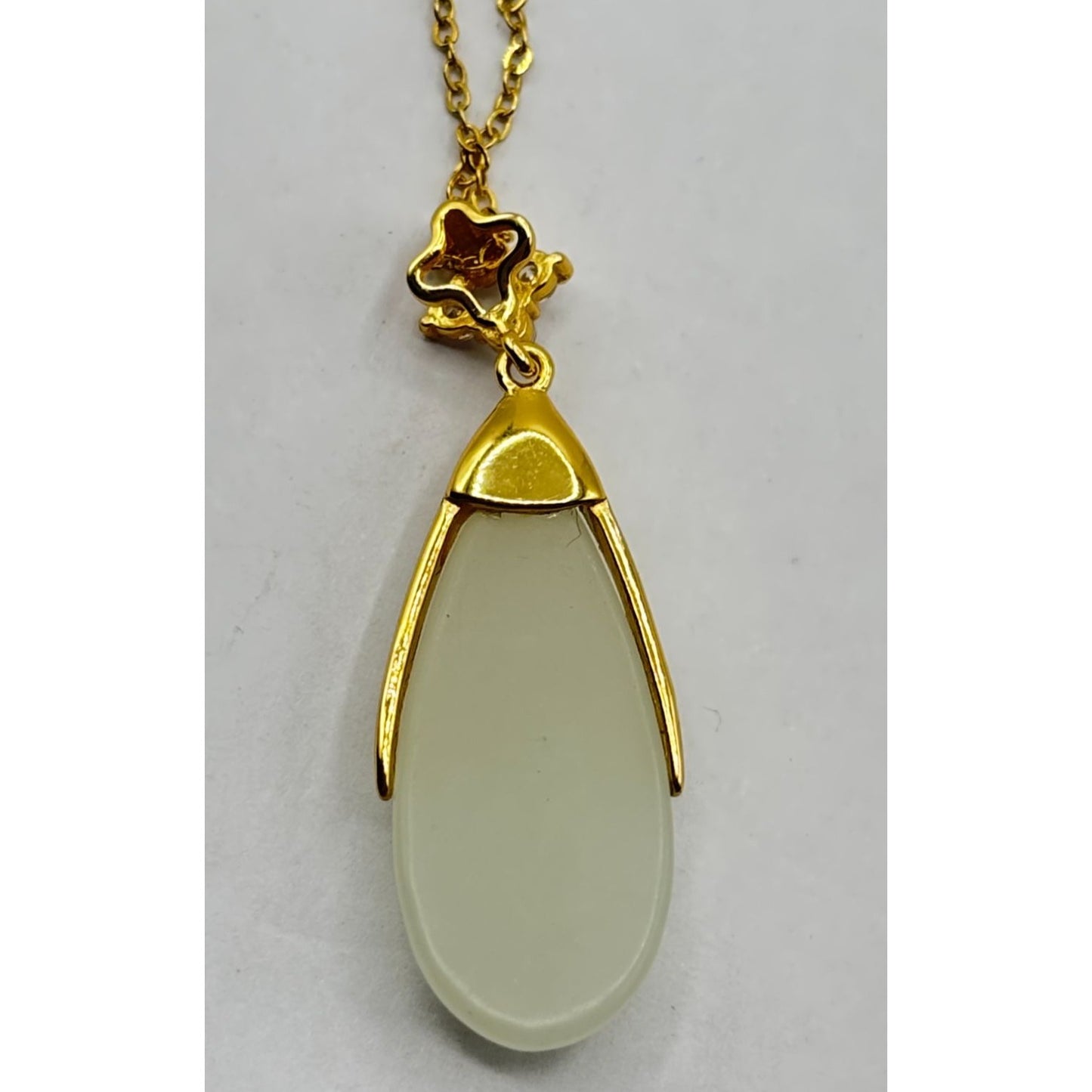 Elegant Jade Teardrop Gold Pendant Necklace With Cubic Zirconia Accent Sterling Silver 925