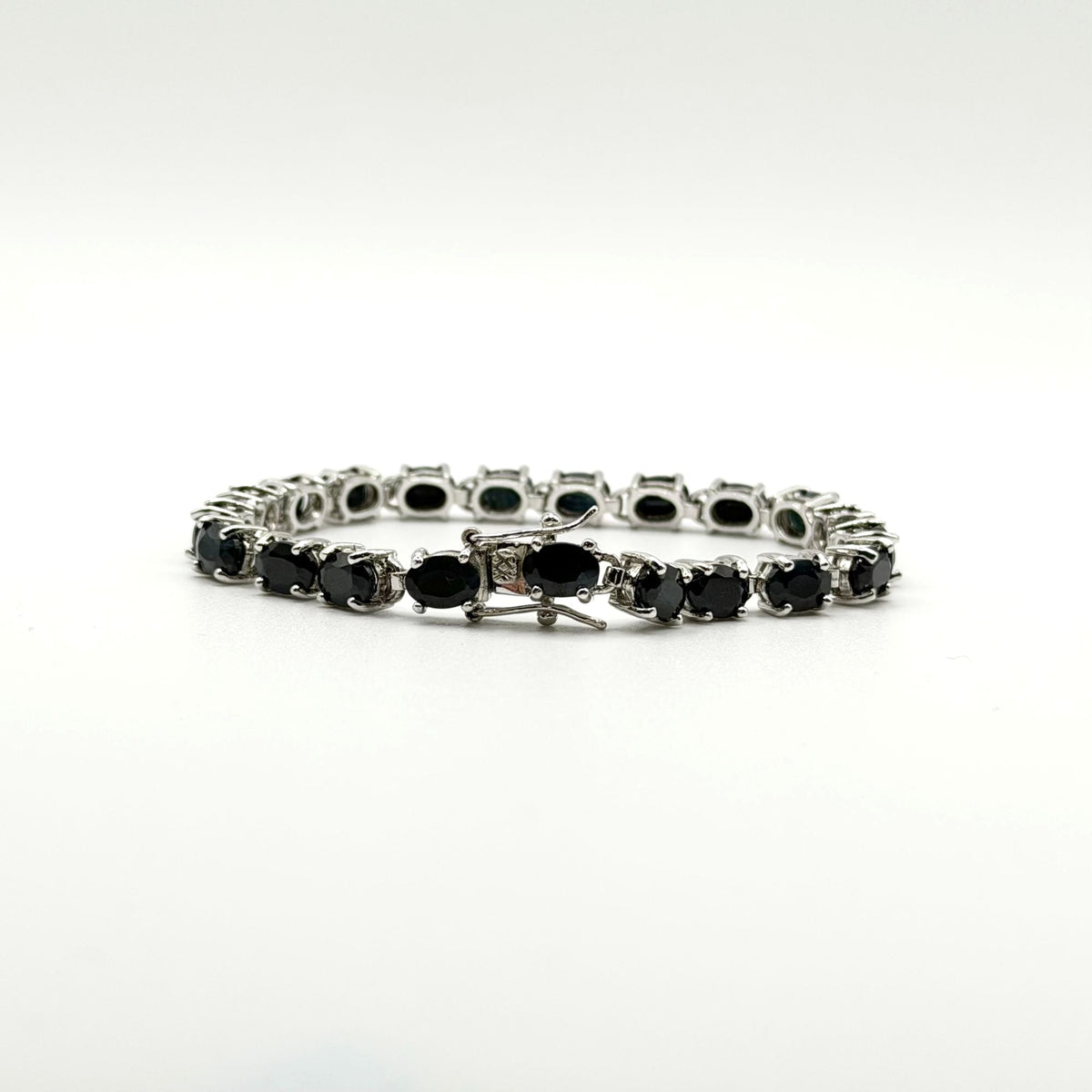 925 Sterling Silver & Black Stone Tennis Bracelet 8