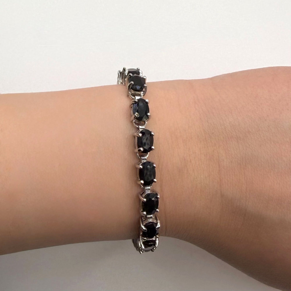 925 Sterling Silver & Black Stone Tennis Bracelet 8