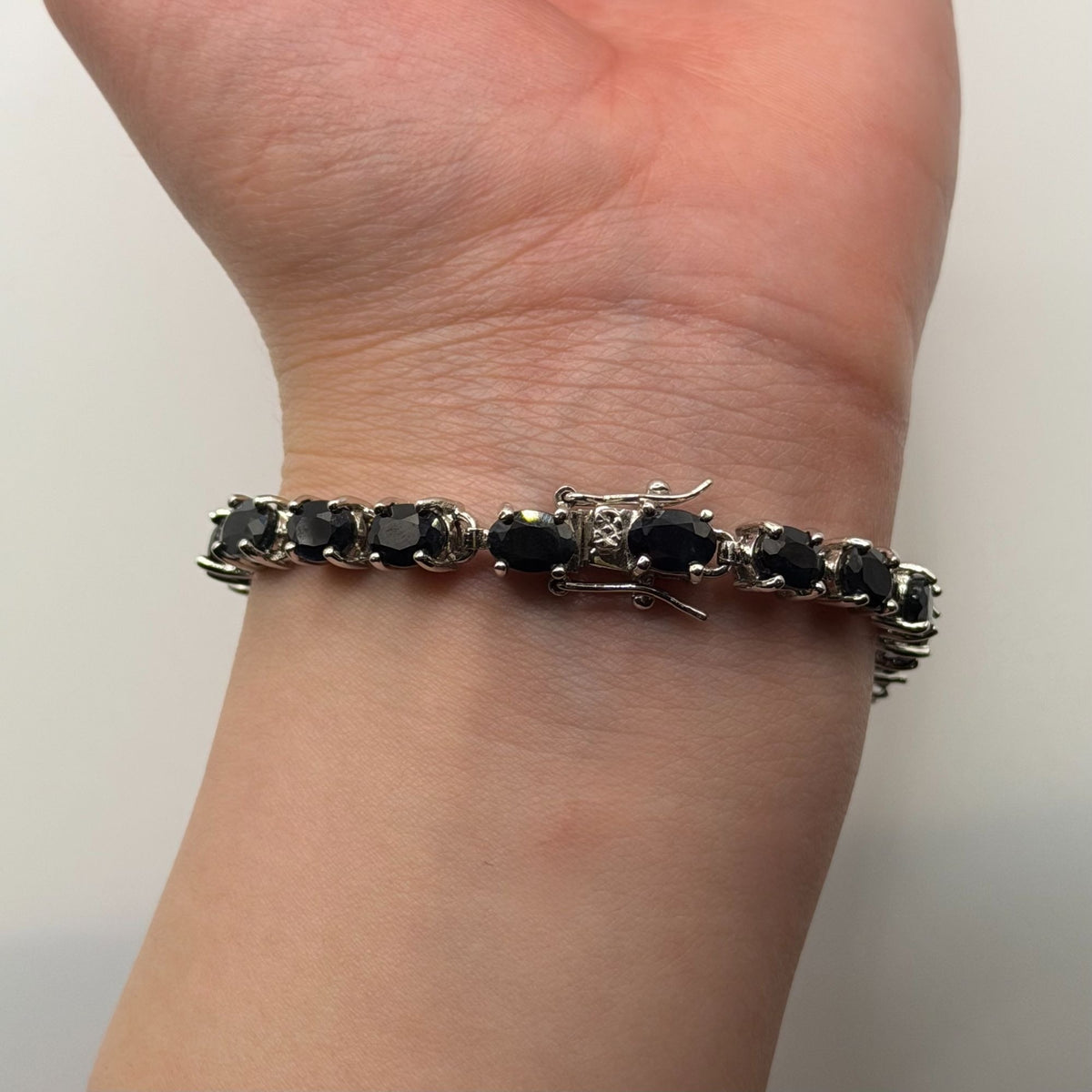 925 Sterling Silver & Black Stone Tennis Bracelet 8