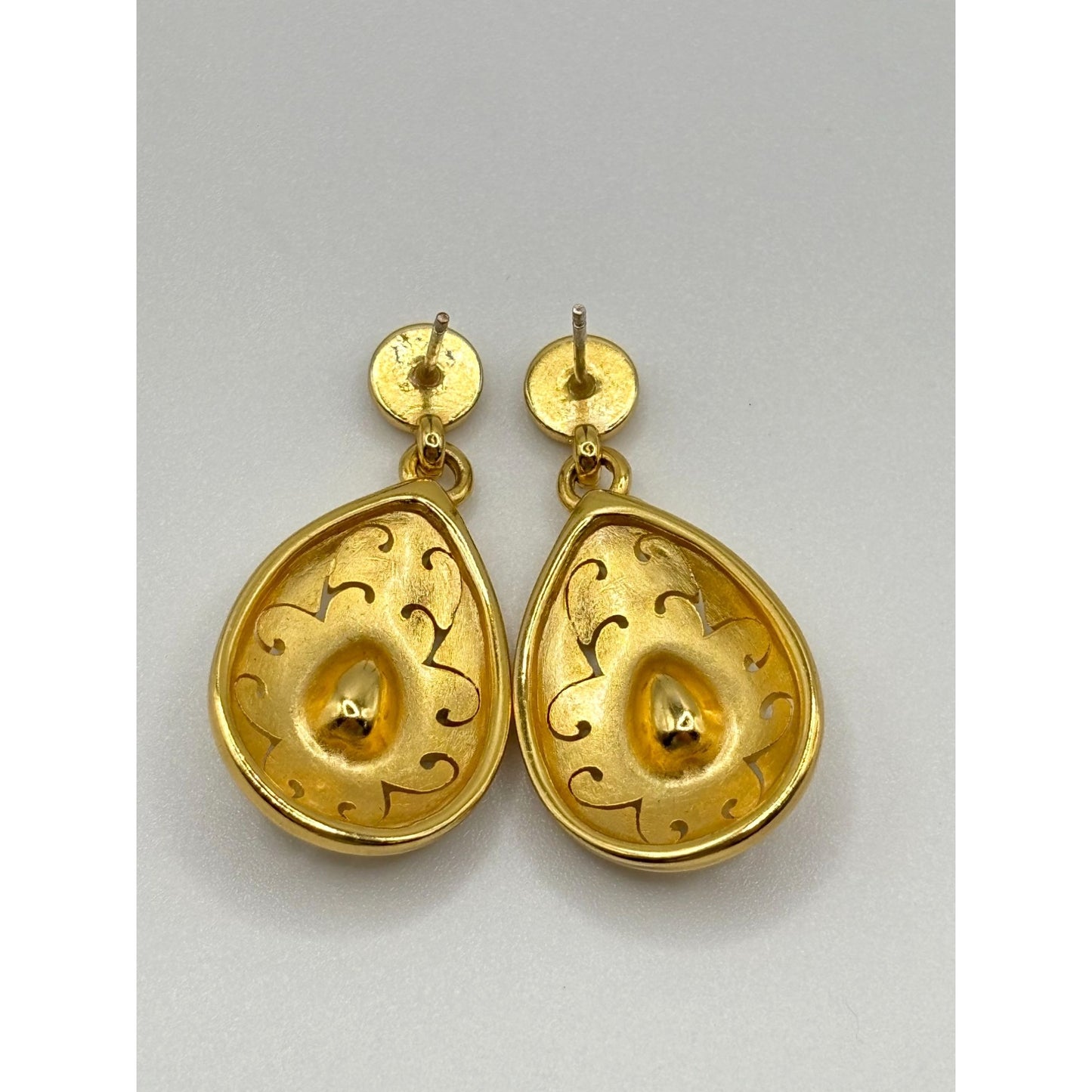 Brighton Versailles Jupiter Gold & Blue Teardrop Earrings With Intricate Scrollwork & Crystal Accents