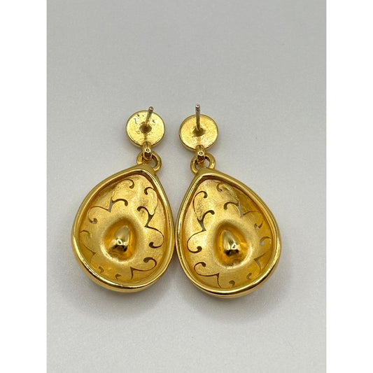 Brighton Versailles Jupiter Gold & Blue Teardrop Earrings With Intricate Scrollwork & Crystal Accents