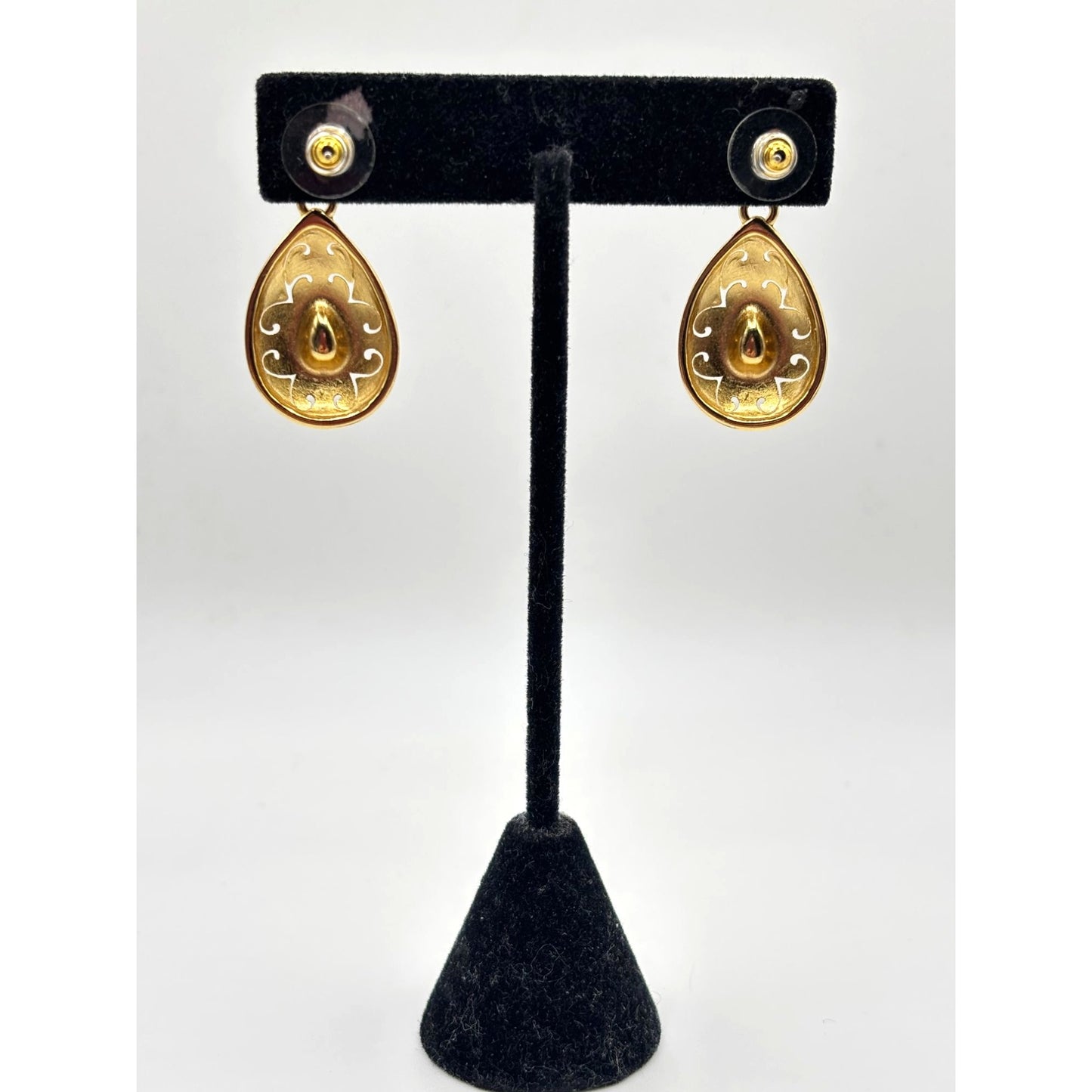 Brighton Versailles Jupiter Gold & Blue Teardrop Earrings With Intricate Scrollwork & Crystal Accents