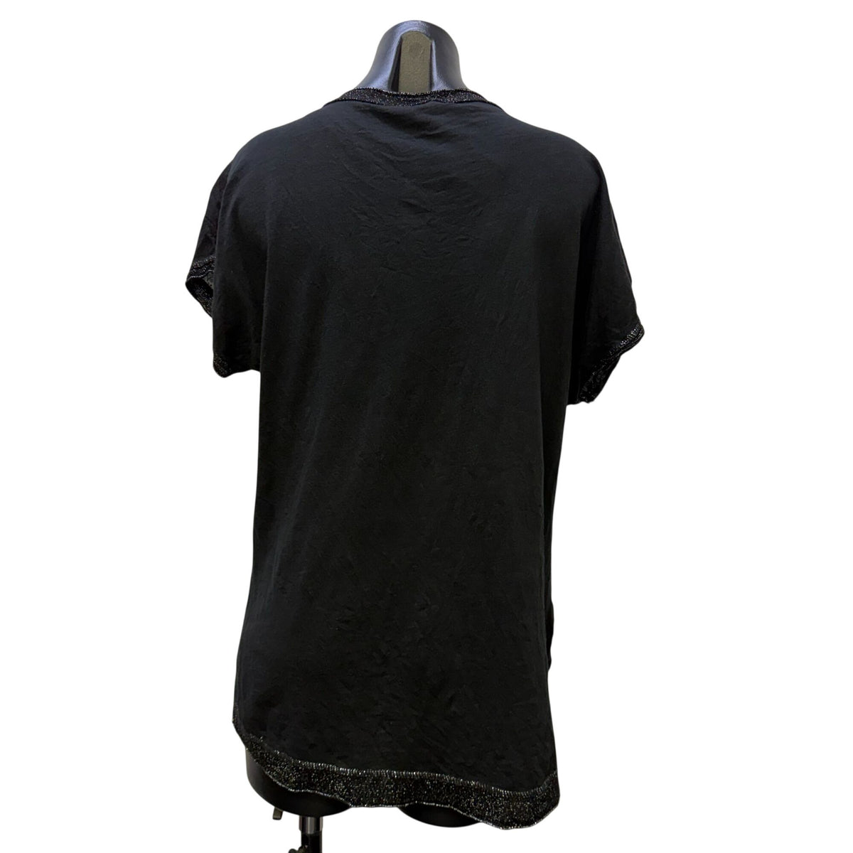 Tempo Paris Black Linen Blouse With Glitter Trim Size S