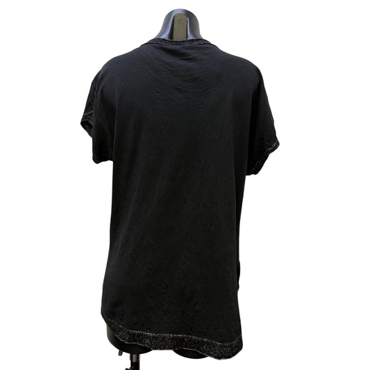Tempo Paris Black Linen Blouse With Glitter Trim Size S