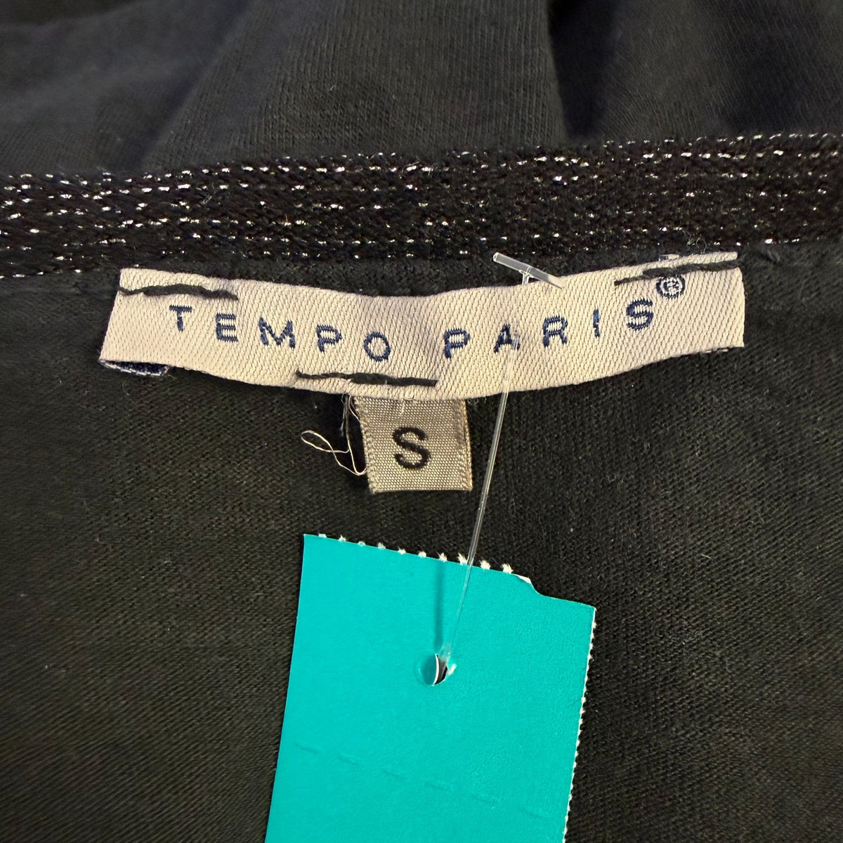 Tempo Paris Black Linen Blouse With Glitter Trim Size S