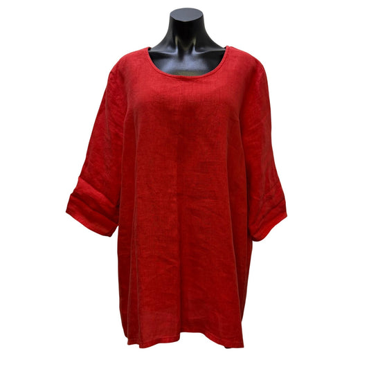 Bryn Walker Red Linen Blouse S 3/4 Sleeve S