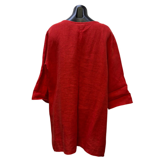 Bryn Walker Red Linen Blouse S 3/4 Sleeve S