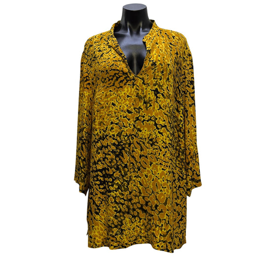 Escada Yellow Animal Print Long-Sleeve Blouse Size XL