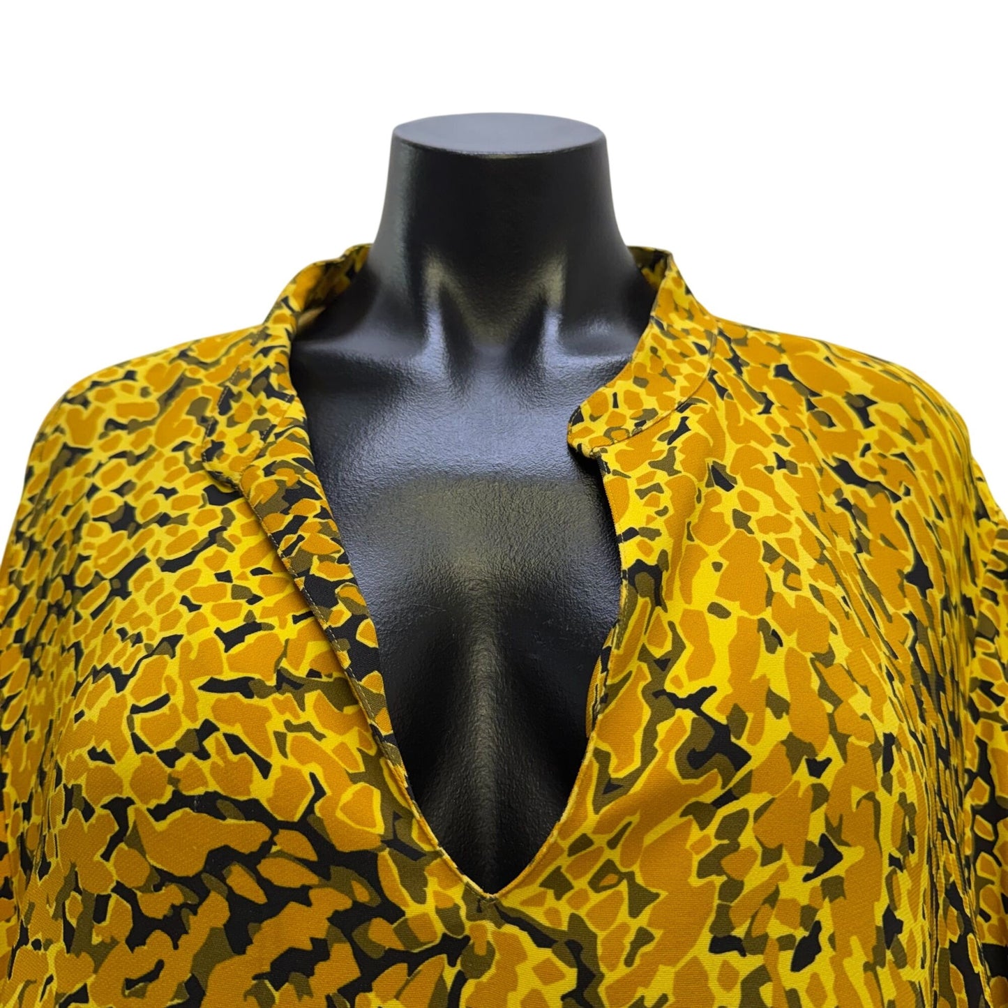 Escada Yellow Animal Print Long-Sleeve Blouse Size XL