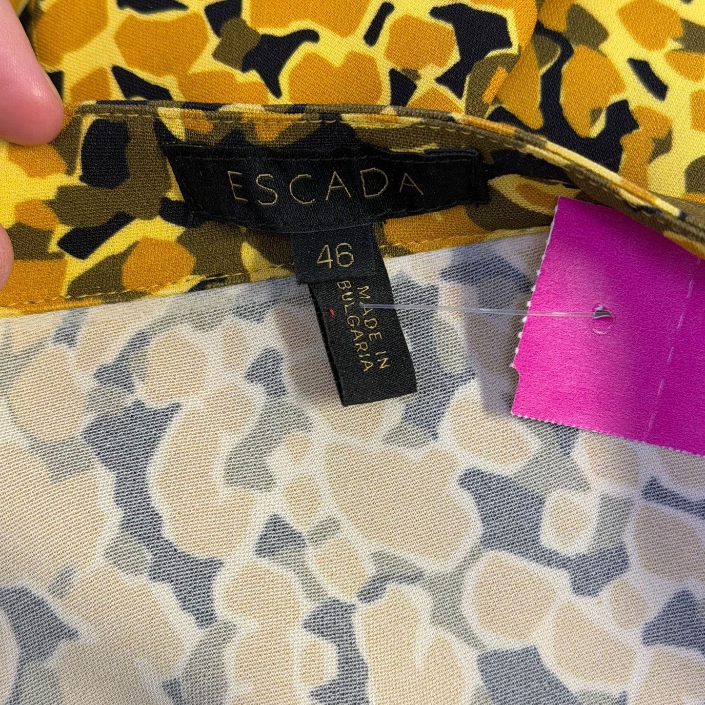 Escada Yellow Animal Print Long-Sleeve Blouse Size XL