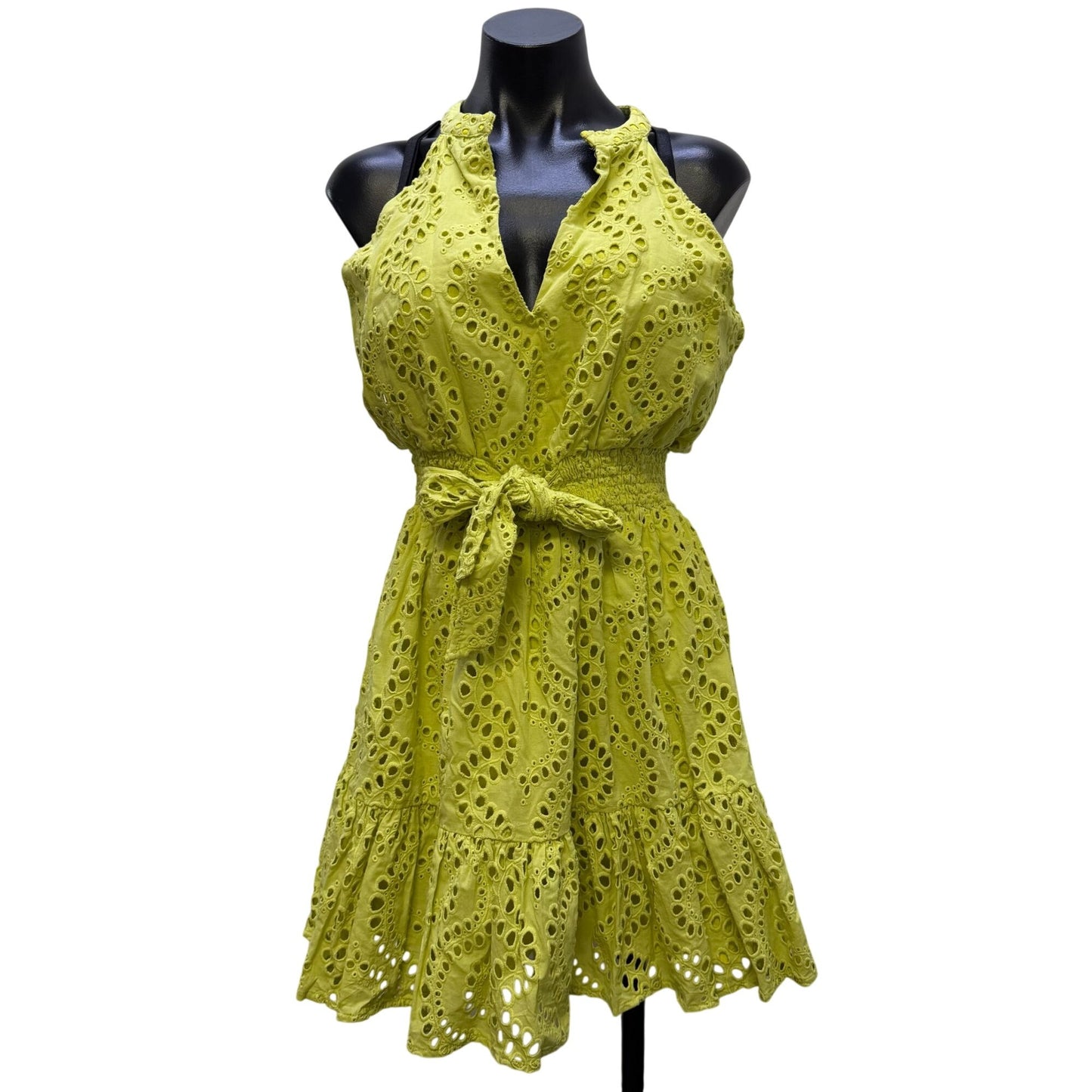 NWT Central Park West Lime Eyelet Halter Dress With Tie Waist M