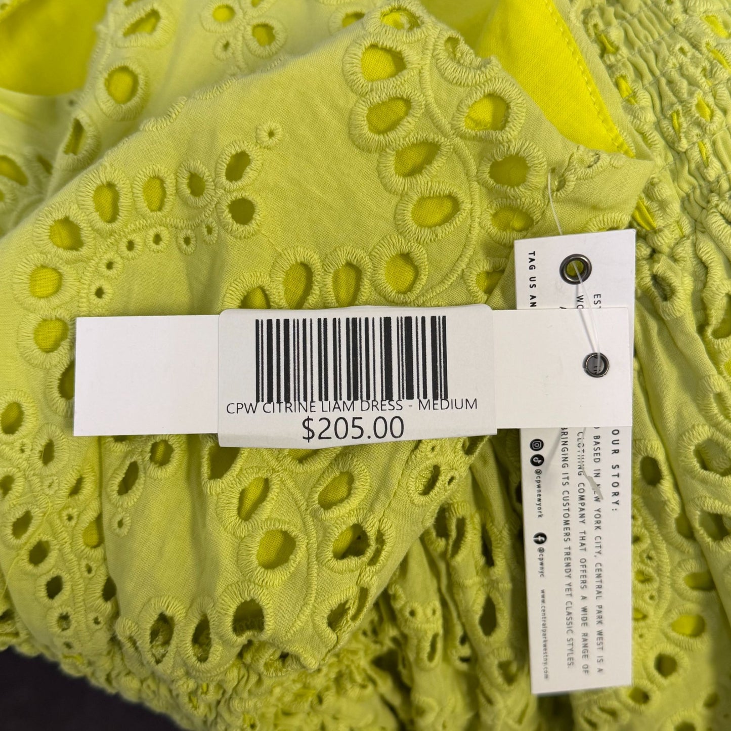 NWT Central Park West Lime Eyelet Halter Dress With Tie Waist M