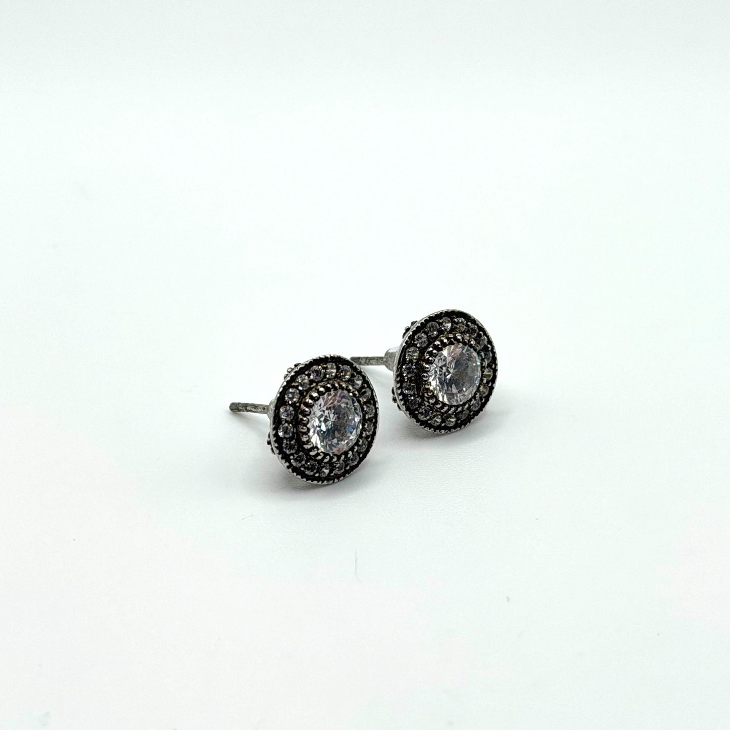 925 Sterling Silver Round Stud Earrings With Cubic Zirconia Halo Design