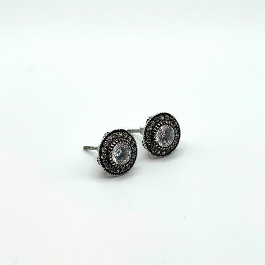 925 Sterling Silver Round Stud Earrings With Cubic Zirconia Halo Design