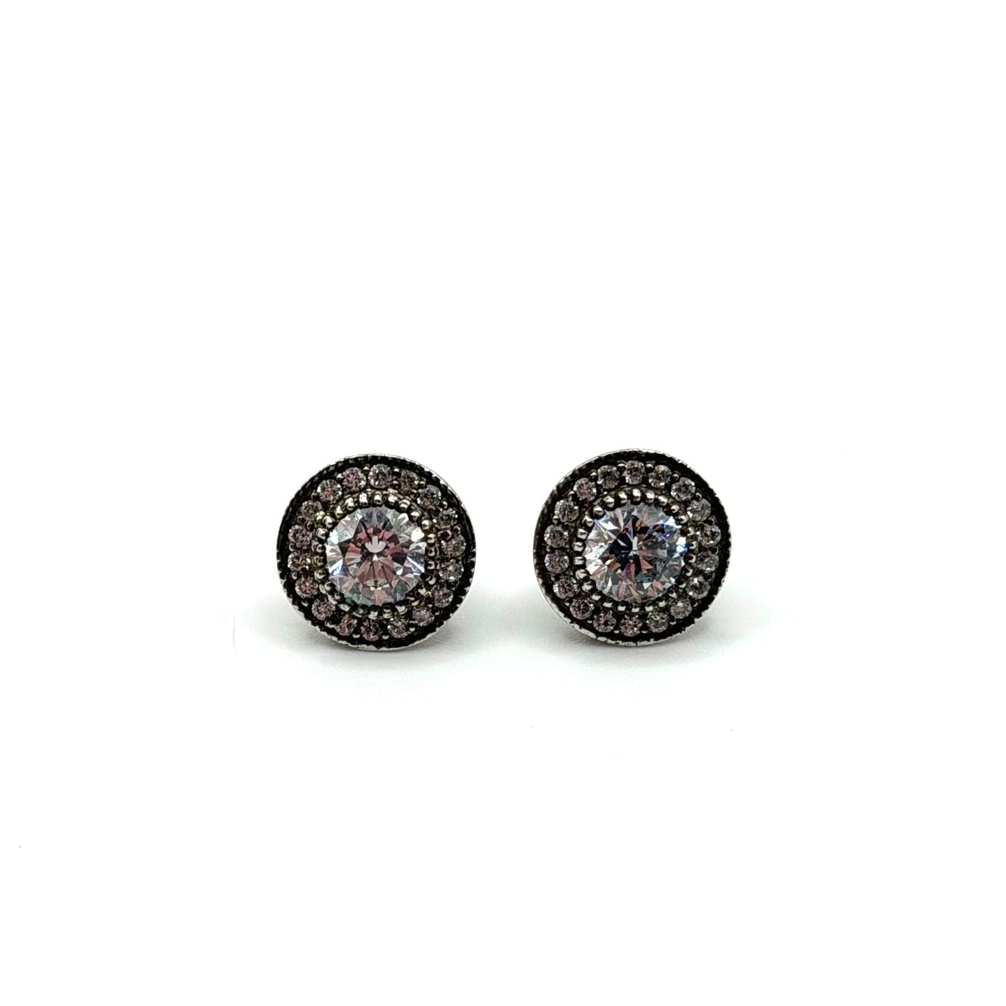 925 Sterling Silver Round Stud Earrings With Cubic Zirconia Halo Design