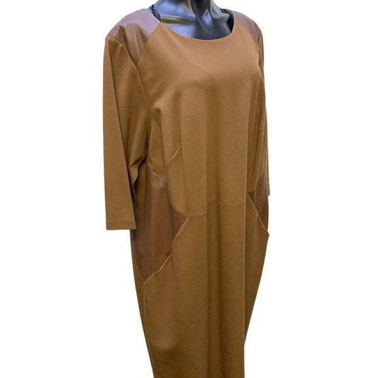 Lafayette 148 Brown Leather Accent Dress Size 22W