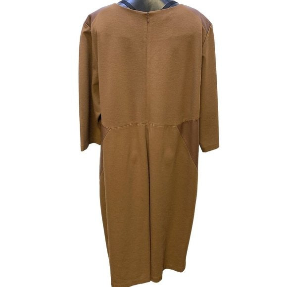 Lafayette 148 Brown Leather Accent Dress Size 22W