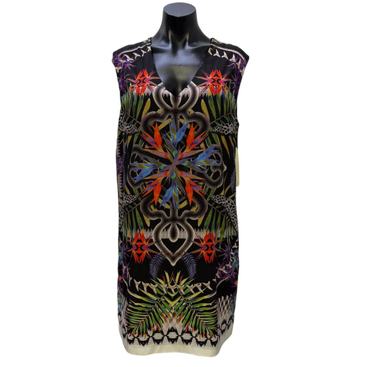 Artelier Nicole Miller Black Multi Tropical Print Sleeveless Dress L