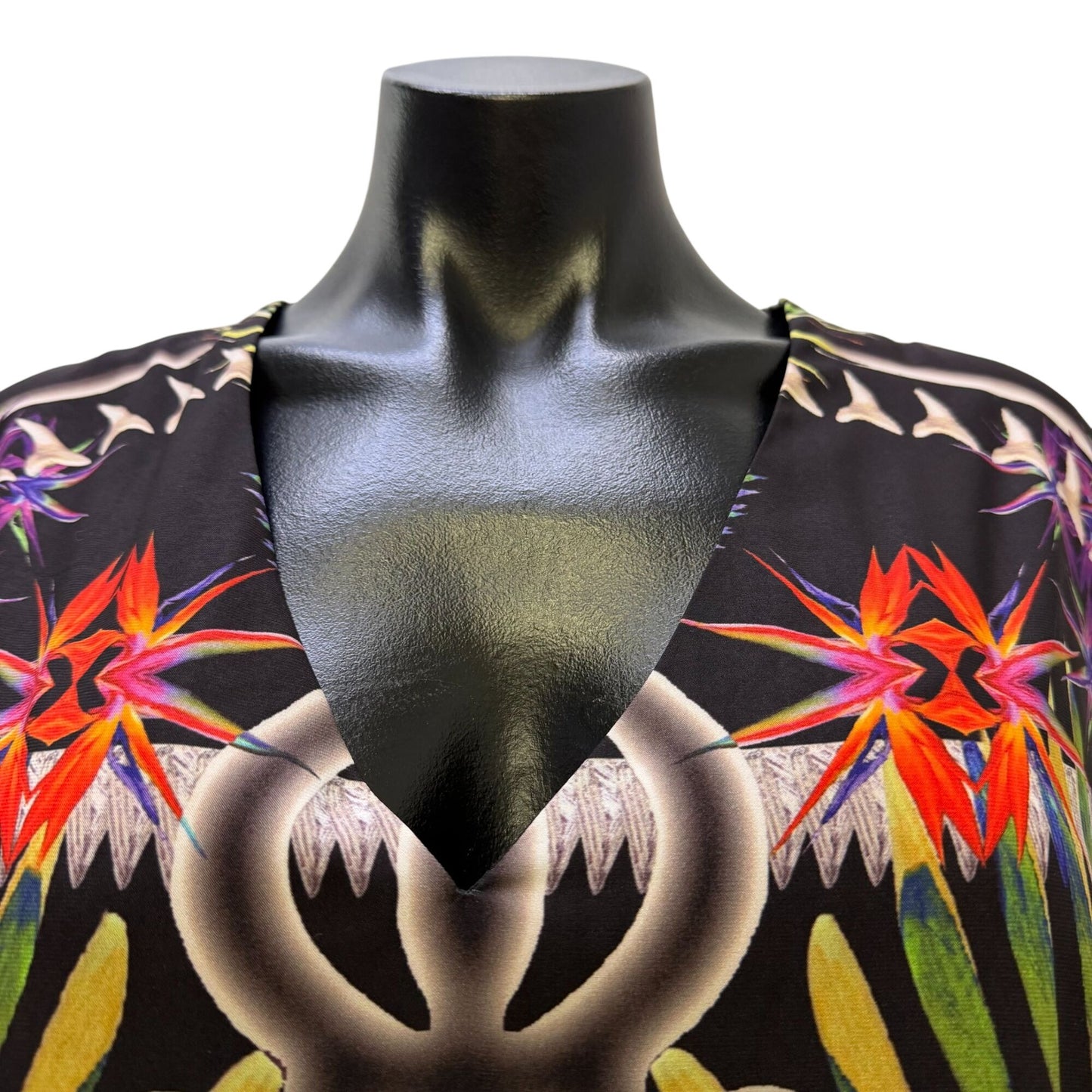 Artelier Nicole Miller Black Multi Tropical Print Sleeveless Dress L