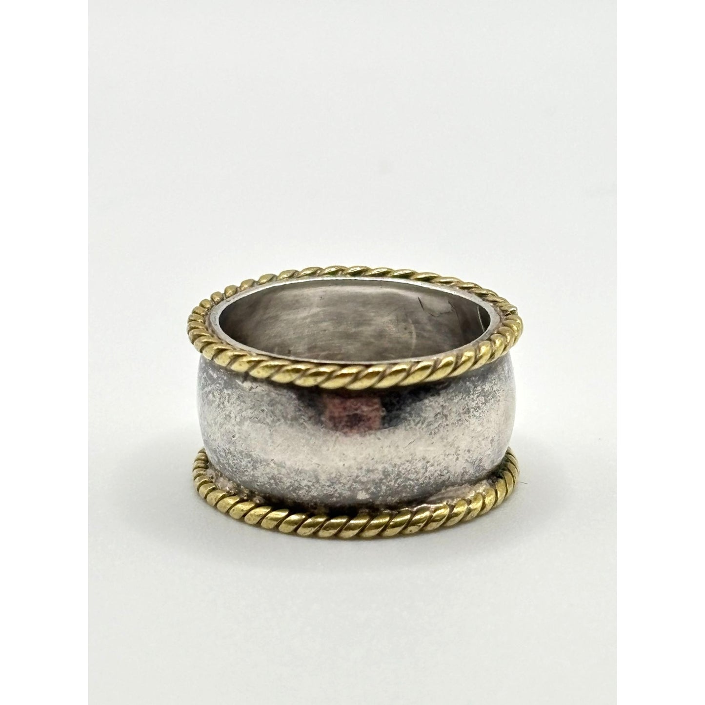 Two-Tone Twisted Rope Edge Sterling Silver Band Ring Mexico 925