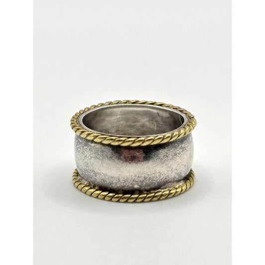 Two-Tone Twisted Rope Edge Sterling Silver Band Ring Mexico 925