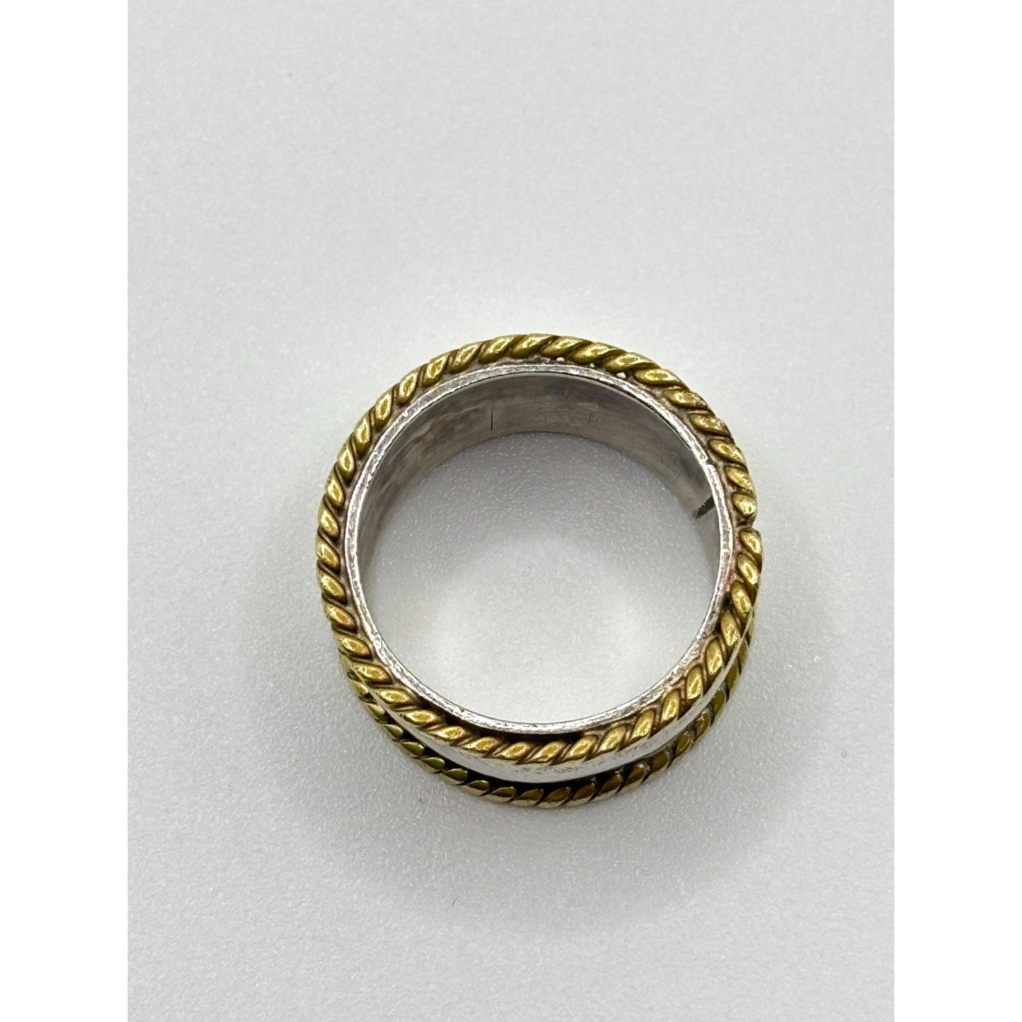 Two-Tone Twisted Rope Edge Sterling Silver Band Ring Mexico 925