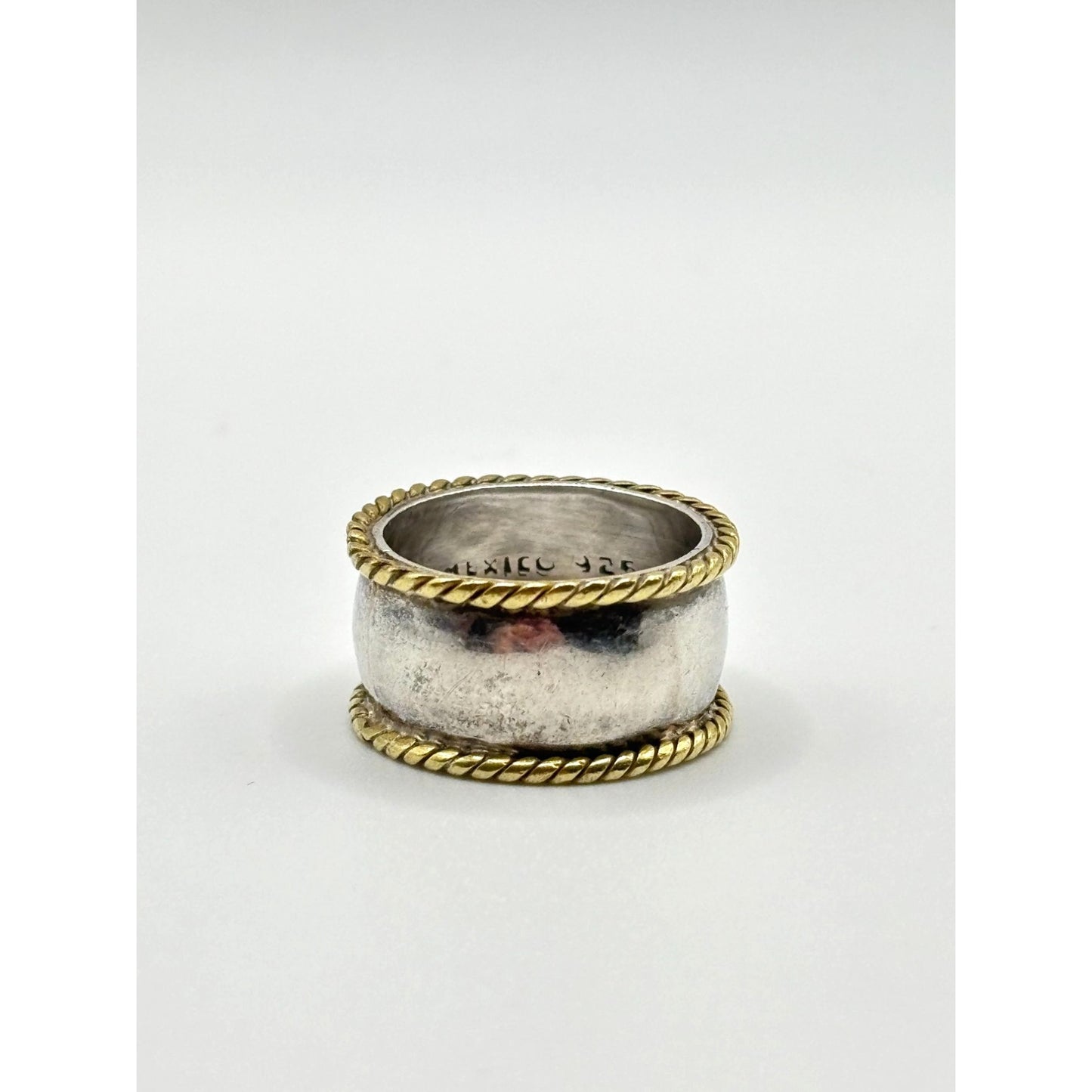 Two-Tone Twisted Rope Edge Sterling Silver Band Ring Mexico 925