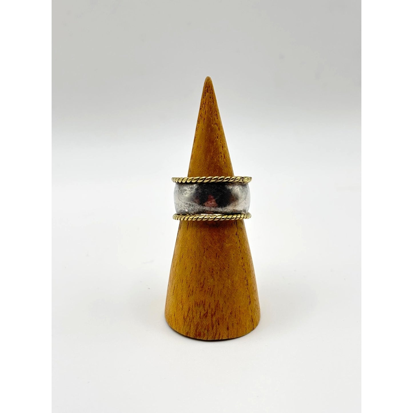 Two-Tone Twisted Rope Edge Sterling Silver Band Ring Mexico 925