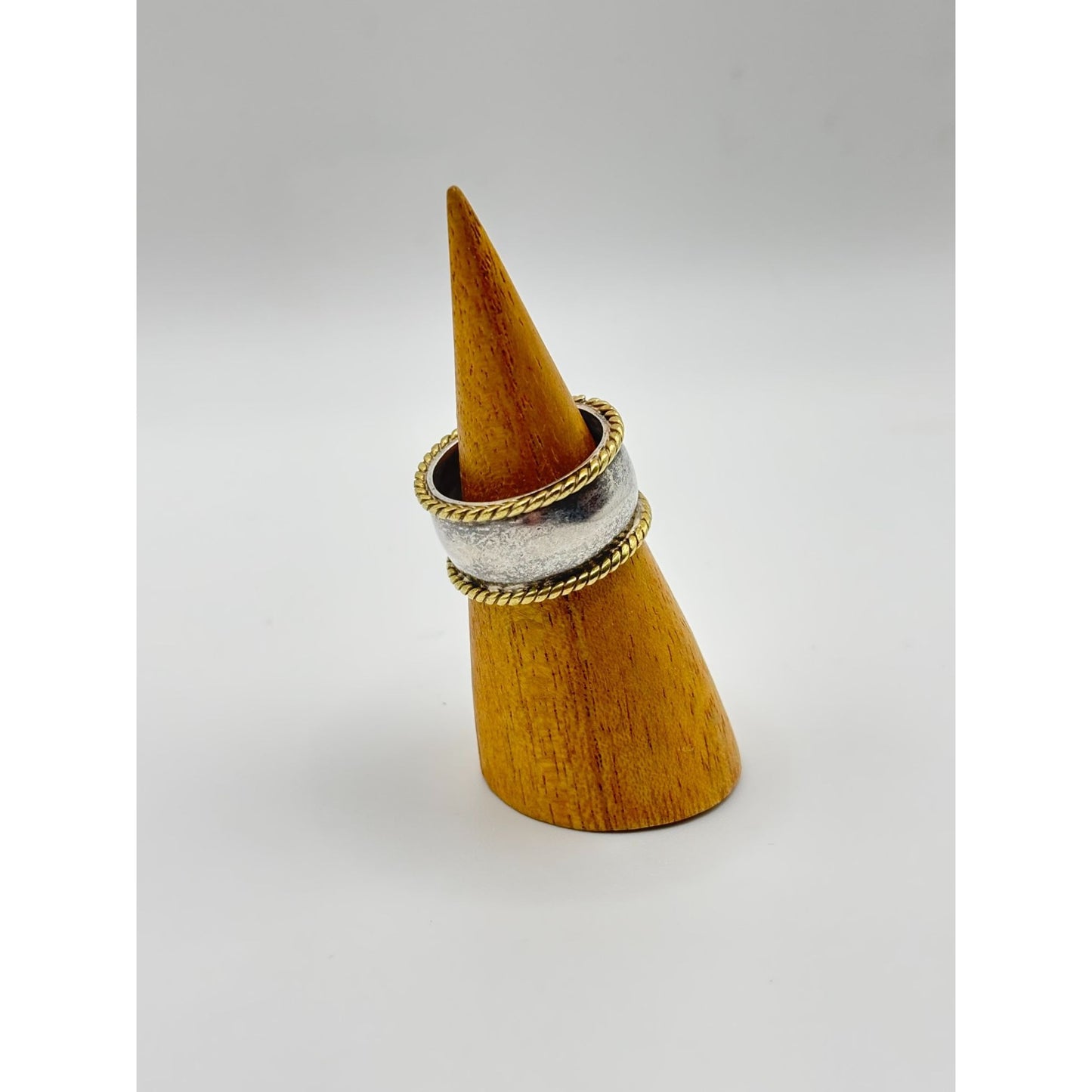 Two-Tone Twisted Rope Edge Sterling Silver Band Ring Mexico 925