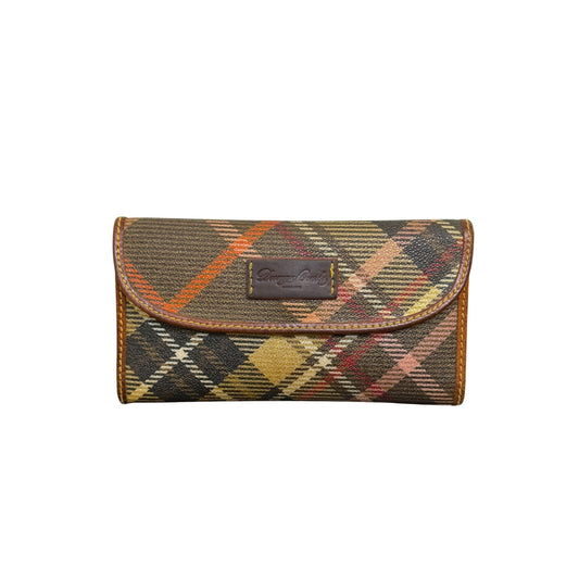 Dooney & Bourke Vintage Plaid Wallet Brown Multi Leather Canvas Snap Closure AS IS