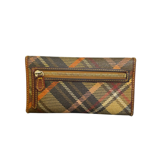 Dooney & Bourke Vintage Plaid Wallet Brown Multi Leather Canvas Snap Closure AS IS