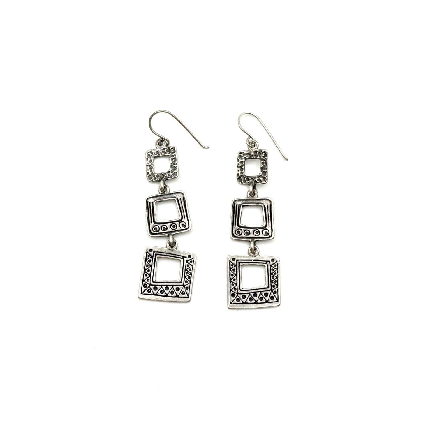 Shablool Designer 925 Sterling Silver Geometric Drop Earrings